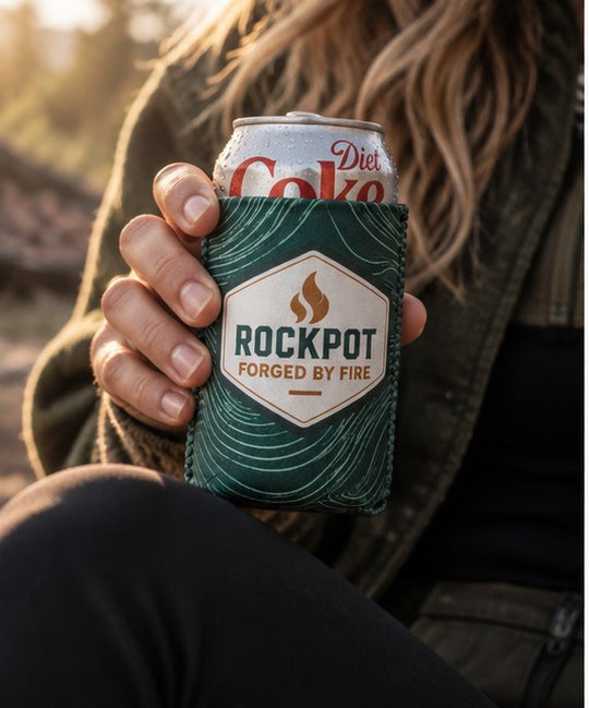 RockPot Coozie in hand outdoors